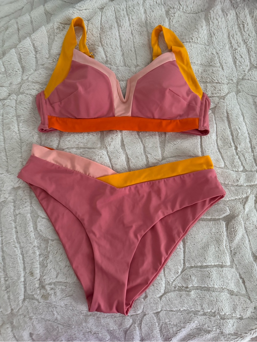 Colorblock Pink & Yellow Bikini Set Vetchy